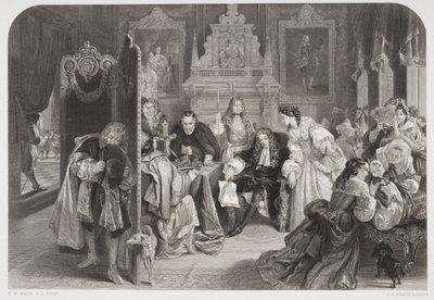 Jakub II (1633-1701) odbiera wiadomość o wylądowaniu księcia Orange, ryty przez F.A. Heatha autorstwa Edgar Melville Ward