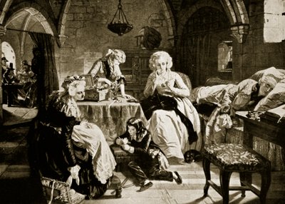 Ludwik XVI i jego rodzina w Świątyni, ilustracja z „Historii Narodów Hutchinsona”, ok. 1915 autorstwa Edgar Melville Ward