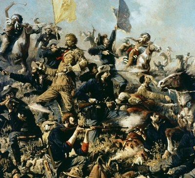 Bitwa pod Little Bighorn, 25 czerwca 1876 (olej na płótnie) (detal w środku) autorstwa Edgar Samuel Paxson