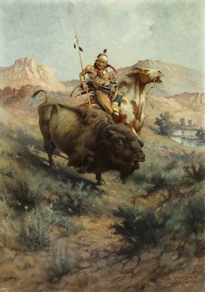 Indianin i bawół, 1891 autorstwa Edgar Samuel Paxson