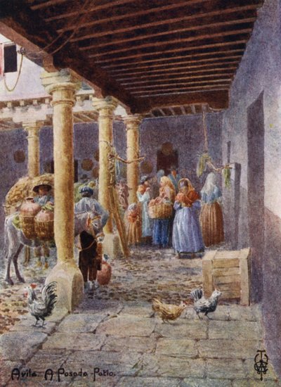 Północna Hiszpania: Avila, A Posada Patio (kolor lito) autorstwa Edgar T. A. Wigram