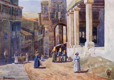 Północna Hiszpania: Betanzos, Calle z kolumnadą (kolor lito) autorstwa Edgar T. A. Wigram