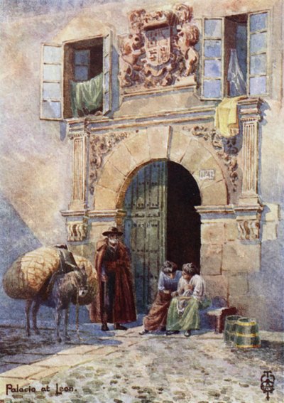 Północna Hiszpania: Leon, drzwi starego pałacu (kolor lito) autorstwa Edgar T. A. Wigram