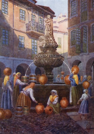 Północna Hiszpania: Lugo, Fontanna św. Wincentego (kolor lito) autorstwa Edgar T. A. Wigram