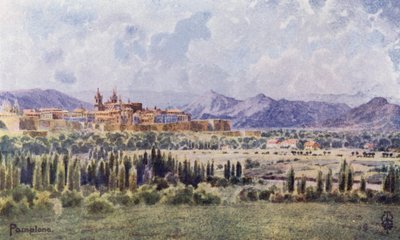 Północna Hiszpania: Pamplona, From the Road to the Frontier (kolor lito) autorstwa Edgar T. A. Wigram