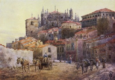 Północna Hiszpania: Plasencia, mury miejskie i katedra (kolor lito) autorstwa Edgar T. A. Wigram