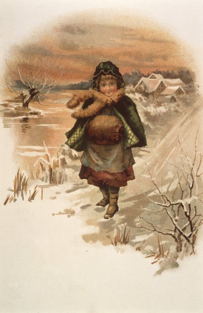 Dziewczyna na zaśnieżonej drodze, ilustracja z filmu Gdzie mieszkają lilie, 1889 autorstwa Edith S. Berkeley