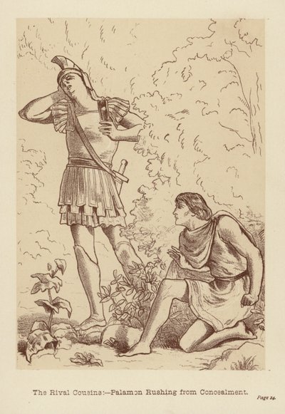 Rywalizujący kuzyni, Palamon wyrywający się z ukrycia (litografia) autorstwa Edith Scannell