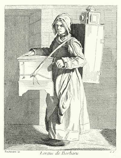 Organista baryłkowy (grawerowanie) autorstwa Edmé (after) Bouchardon