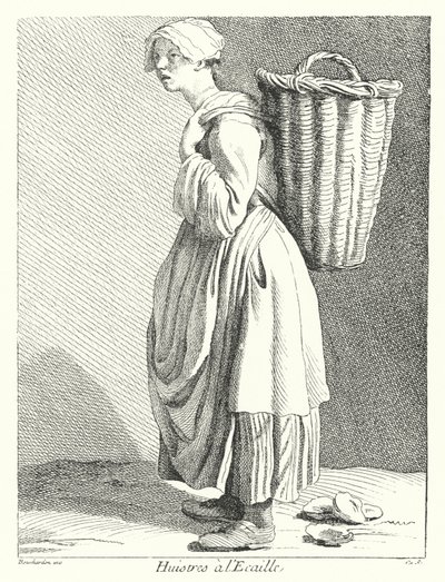 Sprzedawca ostryg (grawerowanie) autorstwa Edmé (after) Bouchardon