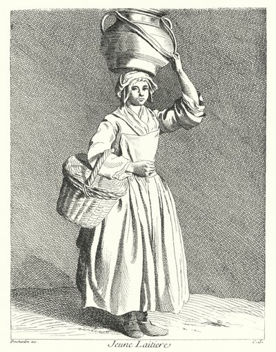 Młoda Mleczarka (Grawerowanie) autorstwa Edmé (after) Bouchardon