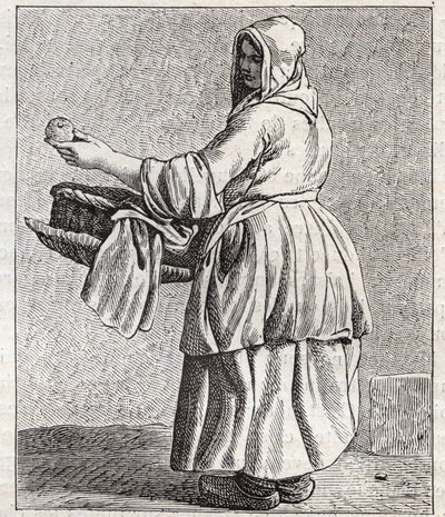 Kupiec pieczonych jabłek - Pepetit metier de Paris (Badania w niższym Ludu, czyli Krys Paryski) - rycina Edme Bouchardon (1698-1762) autorstwa Edmé Bouchardon
