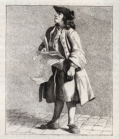 Krzyknik zwycięzców liczb (Loto) - Petity metier de Paris (Studia z niższego Ludu, czyli Kryzys Paryża) - rycina Edme Bouchardon (1698-1762) autorstwa Edmé Bouchardon