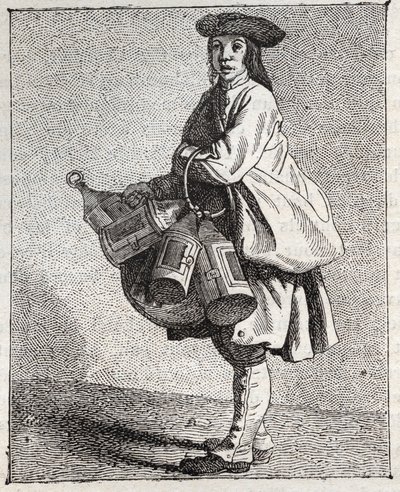 Kupiec z latarniami - Pepetit metier de Paris (Studia wykonane w Niższych Ludach, czyli Kryzys Paryski) - rycina Edme Bouchardon (1698-1762) autorstwa Edmé Bouchardon