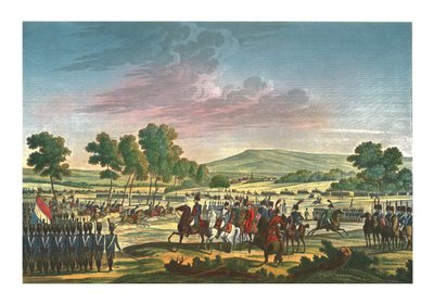 Manewr gwardii cesarskiej w obecności dwóch cesarzy w Tilsit, 28 czerwca 1807, c1850 autorstwa Edme Bovinet