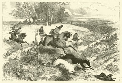 Hare coursing w Anglii (grafika) autorstwa Edmond (after) Morin