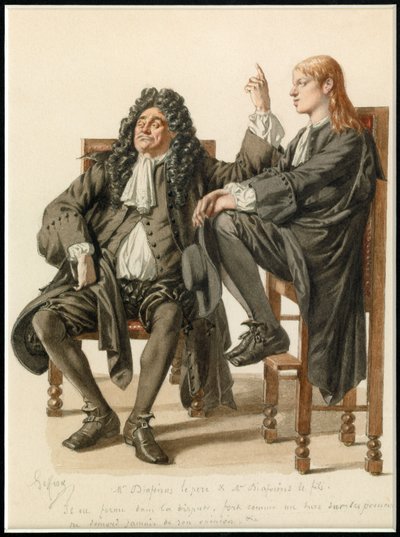Portret Monsieur Diafoirus pere et fils, ok. 1870 (akwarela) autorstwa Edmond Aime Florentin Geffroy