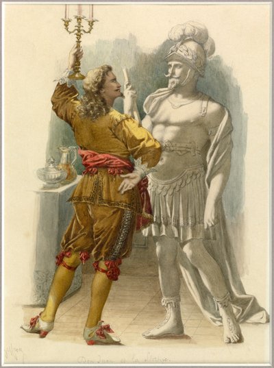 Portret Dom Juana i posągu, ok. 1870 (akwarela) autorstwa Edmond Aime Florentin Geffroy