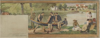 Szkic ratusza w Saint-Maurice: Krajobraz. Les bords de la Marne (dla ratusza), między 1890 a 1892 (olej na płótnie z tuszem) autorstwa Edmond Debon