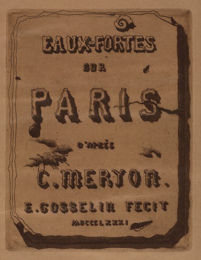 Tytuł akwafort w Paryżu: Okładka, 1871. autorstwa Edmond Gosselin