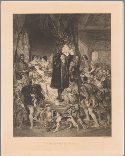 Król Antoine de Bourbon pokazuje swojego nowonarodzonego syna Henryka IV La Naissance de Henri IV (tytuł na obiekcie) autorstwa Edmond Joseph Ramus