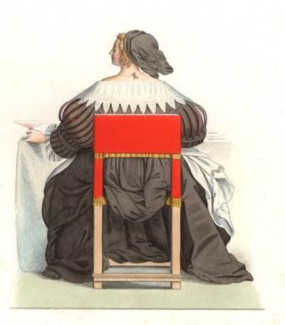 Francuzka XVII wiek, z ryciny Abrahama Bosse (1602-1676) - Litografia z ilustracji Edmonda Lechevallier-Chevignarda (1825-1902), z „Costumes historiques des 16th autorstwa Edmond Lechevallier Chevignard