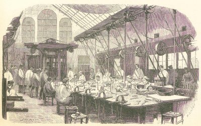 Złotnicy przy pracy w Fabryce Sztućców Christophle w Paryżu, wyd. 1875. autorstwa Edmond Morin