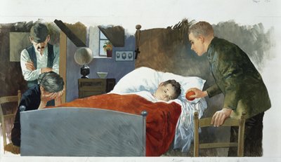 Umierający murarz z „Serca” Edmondo De Amicis (1846-1908), rysunek autorstwa Edmondo de Amicis
