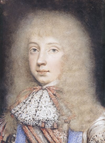 Portret Edwarda Stuarta, długość biustu, z rozwianymi włosami i koronką, autorstwa Edmund Ashfield