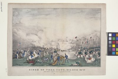 Siege Of Vera Cruz, 25 marca (litografia ręcznie kolorowana) autorstwa Edmund Burke Kellogg
