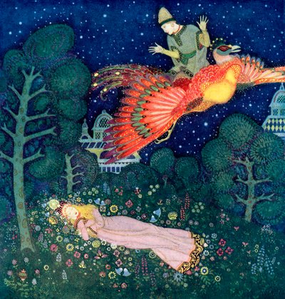 Ilustracja do rosyjskiej baśni Ognisty ptak autorstwa Edmund Dulac