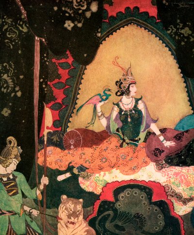 Layla trzymająca ptaka autorstwa Edmunda Dulaca autorstwa Edmund Dulac