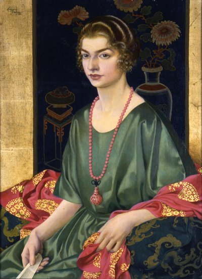 Portret Elizabeth Allhusen (olej na płótnie na panelu) autorstwa Edmund Dulac