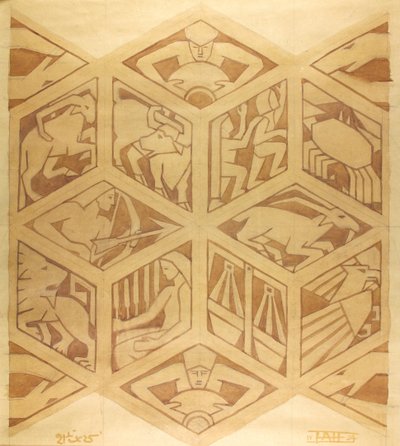 Znaki Zodiaku - Art Deco, kwiecień 1934 (gwasz na papierze) autorstwa Edmund Hunter