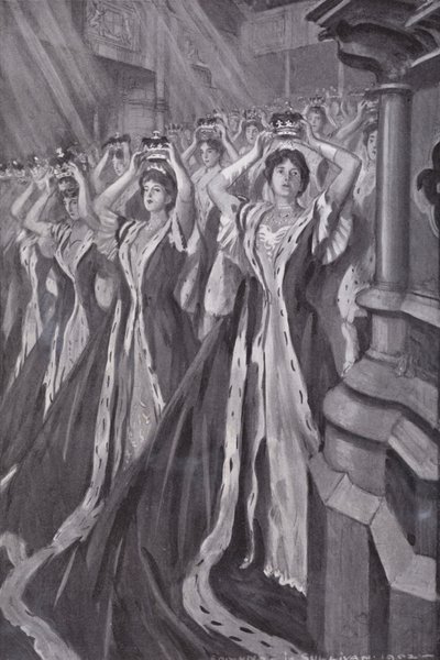Peeressy zakładające korony podczas koronacji królowej Aleksandry, małżonki króla Edwarda VII, Opactwo Westminsterskie, Londyn autorstwa Edmund Joseph (after) Sullivan