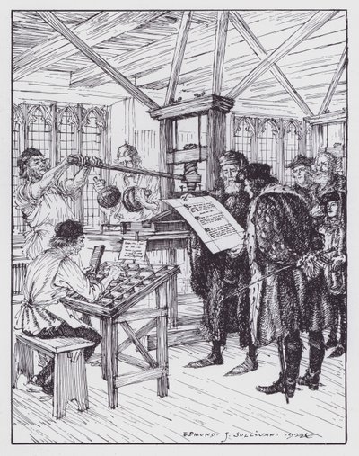 William Caxton w swojej drukarni (litografia) autorstwa Edmund Joseph (after) Sullivan