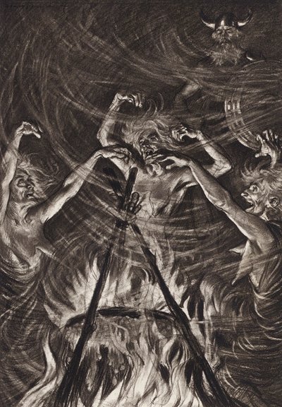 William Shakespeare: Tragedia Makbeta, akt IV, scena 1 (litografia) autorstwa Edmund Joseph (after) Sullivan