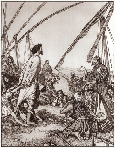 Jezus pyta: Kto jest moim bliźnim? (lito) autorstwa Edmund Joseph Sullivan
