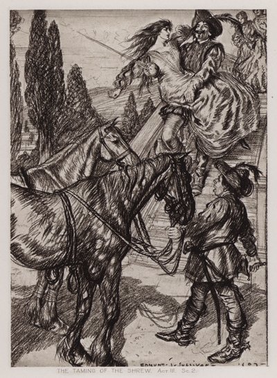 Poskromienie złośnicy, akt III, Sc 2 (lito) autorstwa Edmund Joseph Sullivan