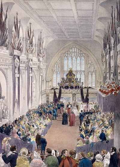 Napoleon III i cesarzowa Eugenie w Guildhall, Londyn, 1855 autorstwa Edmund Morin