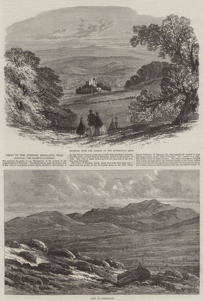 Widoki w szkockich górach w pobliżu Balmoral, Braemar Gathering autorstwa Edmund Morison Wimperis