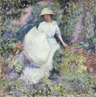 Dziewczyna z parasolem (olej na płótnie) autorstwa Edmund William Greacen