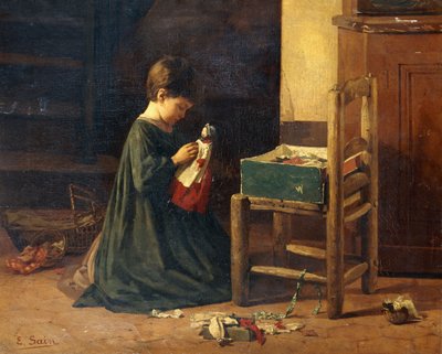 Ubieranie Lalki, autorstwa Edouard Alexandre Sain