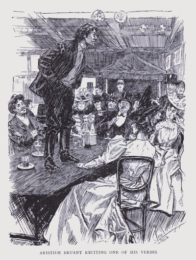 Czeski Paryż: Aristide Bruant recytujący jeden ze swoich wierszy (litografia) autorstwa Edouard Alfred (1875 1954) Cucuel