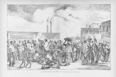 Rynek w Goree, ilustracja z „Cote Occidentale d„Afrique...” Henri Freya, 1890 autorstwa Edouard Auguste Nousveaux