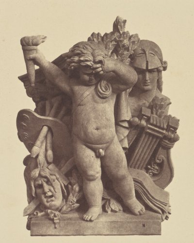 ["Les Beaux-arts", rzeźba Nicolasa Guillemina, dekoracja Luwru, Paryż]. autorstwa Édouard Baldus
