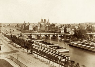 Sekwana z mostami, z tyłu Notre-Dame de Paris autorstwa Édouard Baldus