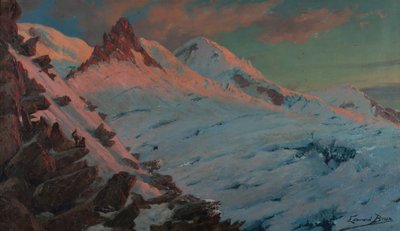 Dwóch alpinistów przybywających do Les Grands Mulets (masyw Mont-Blanc) (olej na tekturze) autorstwa Edouard Brun