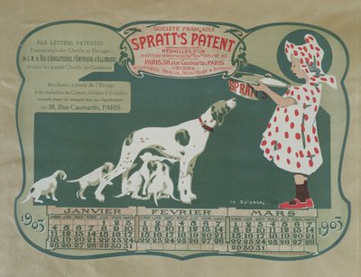 Okładka kalendarza promującego opatentowaną karmę dla psów firmy Spratt. 1903 (kolorowa litografia) autorstwa Edouard Doigneau