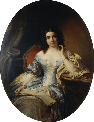 Portret siedzącej damy w niebiesko-białej sukni; Portret siedzącej damy w niebiesko-białej sukni, 1853 autorstwa Edouard Ender